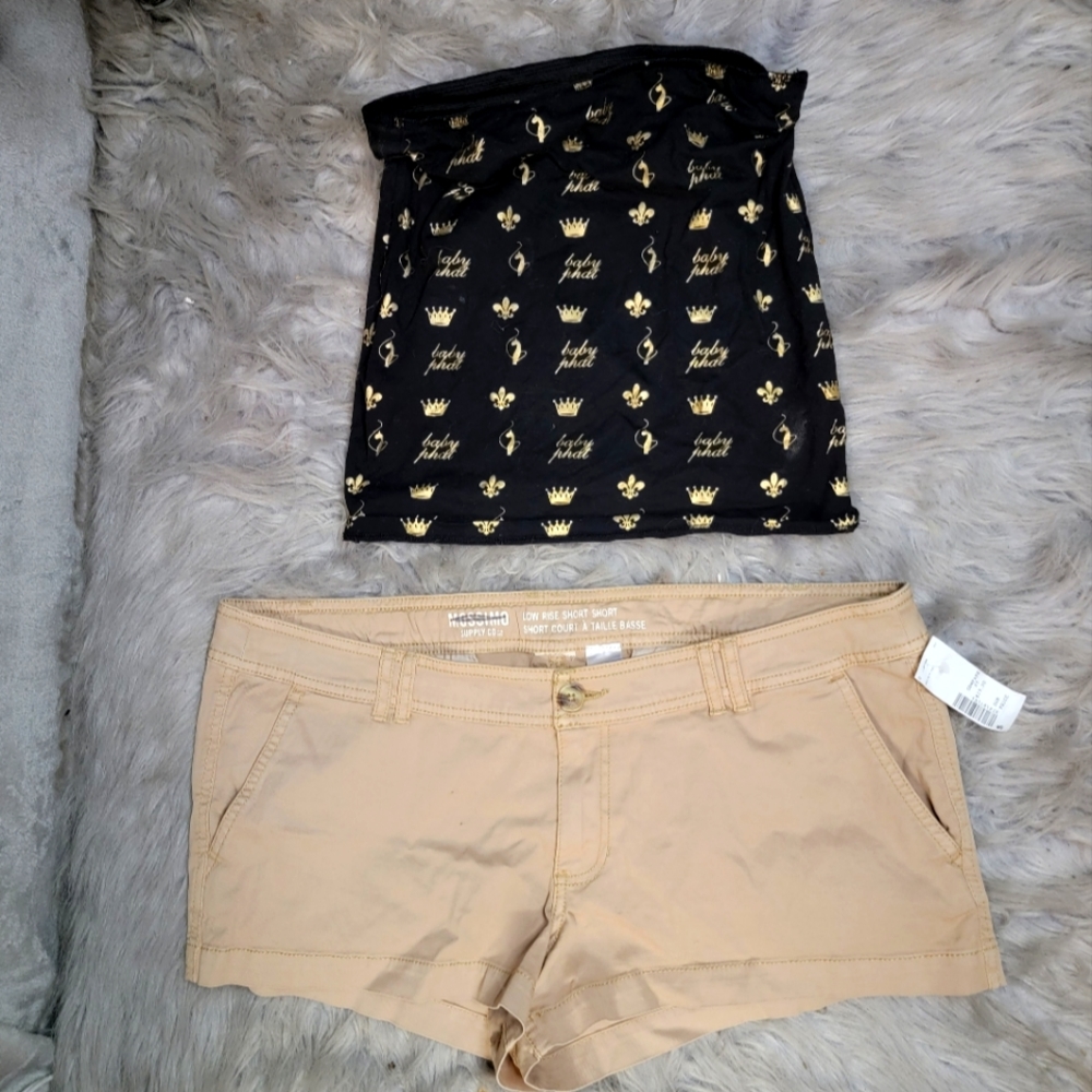 Khaki shorts with Babyphat tank top